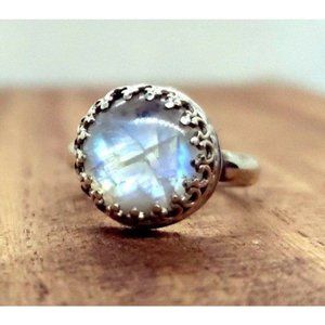 Moonstone crown crystal ring sterling silver ring size 6